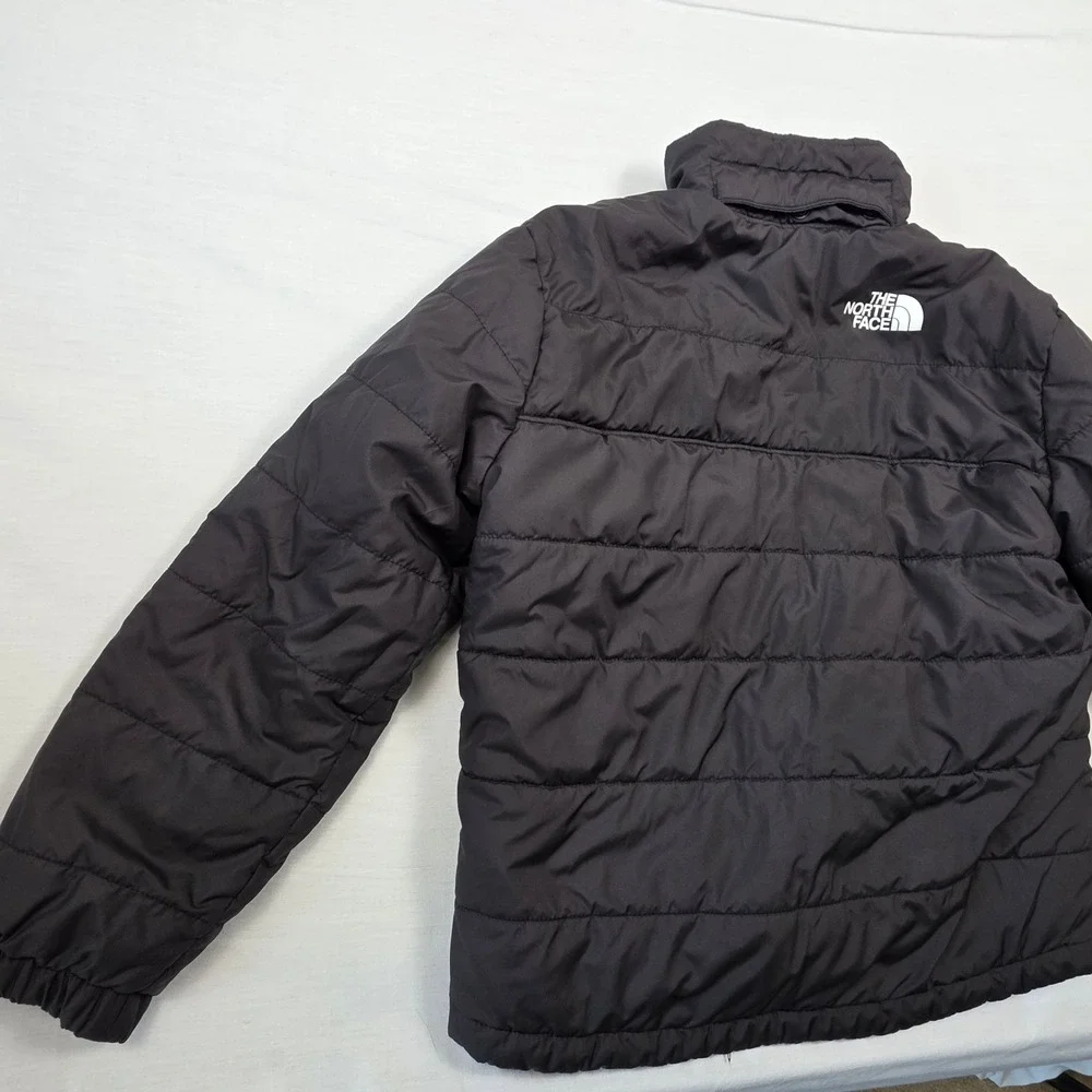 The North Face Reversible Fleece Puffer Jacket Kids Youth Sz L Black Logo Winter